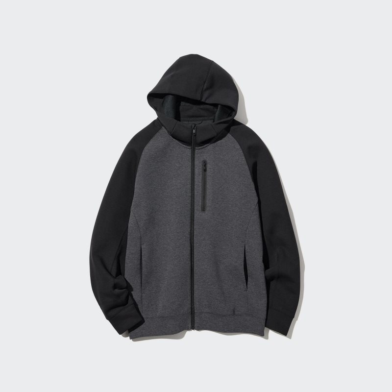 Uniqlo Dry Stretch Sweat Full-zip Color Block Hoodie Herr Grå | 4810612