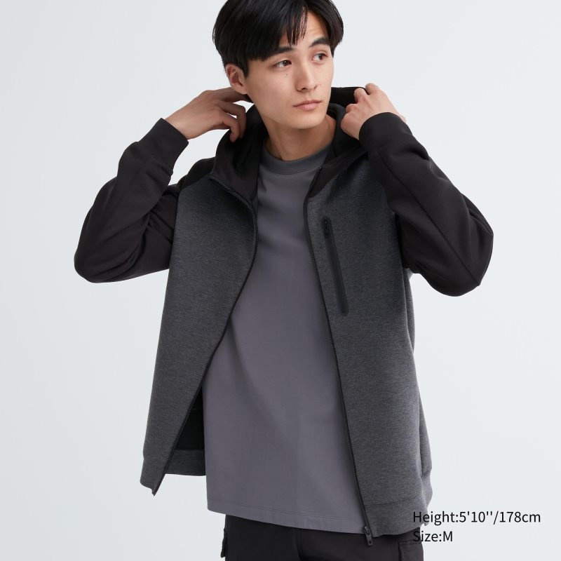 Uniqlo Dry Stretch Sweat Full-zip Color Block Hoodie Herr Grå | 4810612