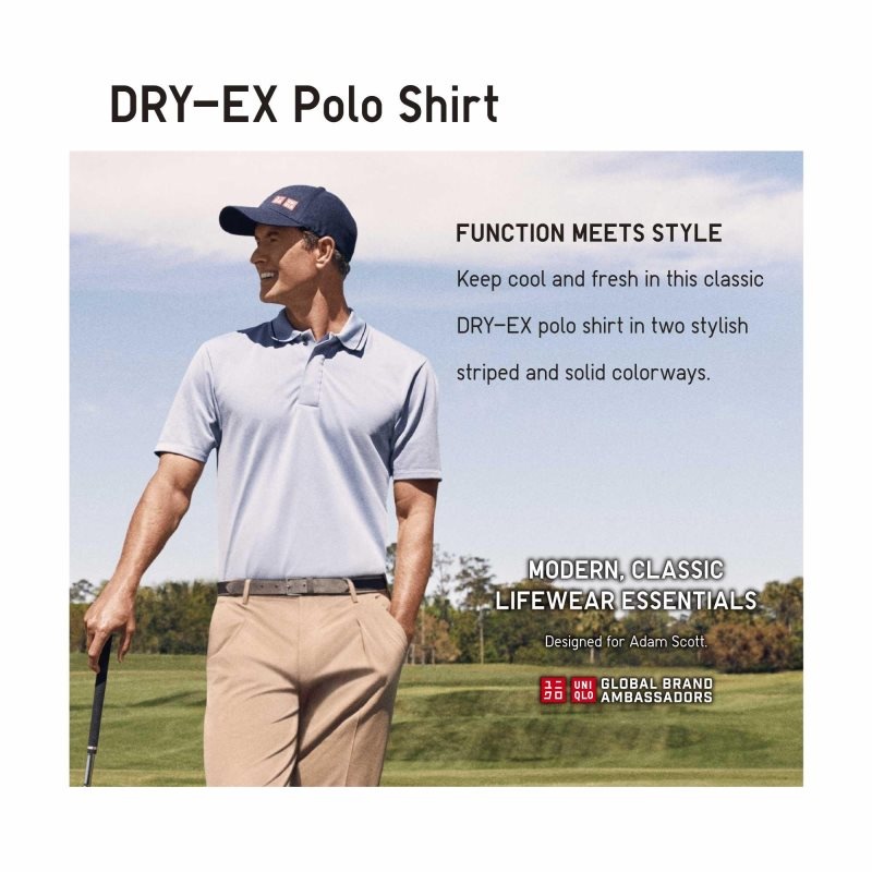 Uniqlo Dry-ex Short-sleeve Striped Collar Adam Scott Piketröja Herr Blå | 4819013