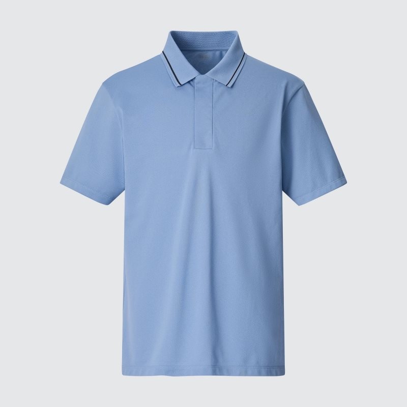 Uniqlo Dry-ex Short-sleeve Striped Collar Adam Scott Piketröja Herr Blå | 4819013