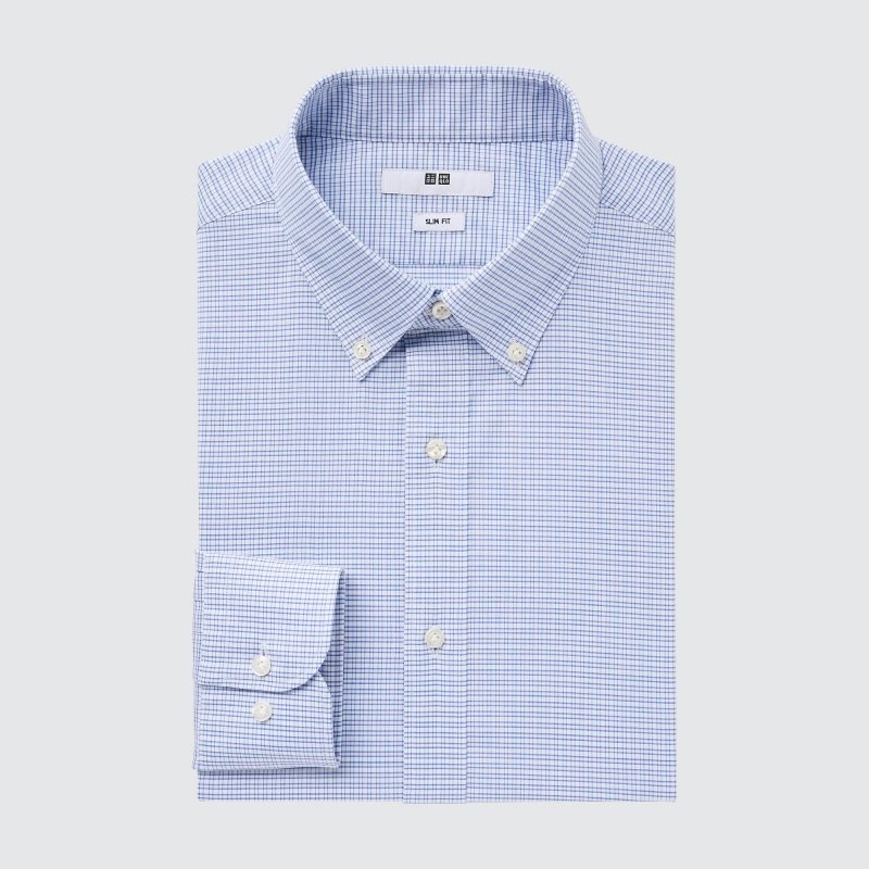 Uniqlo Easy Care Checked Stretch Slim-fit Long-sleeve Skjorta Herr Blå | 2636171