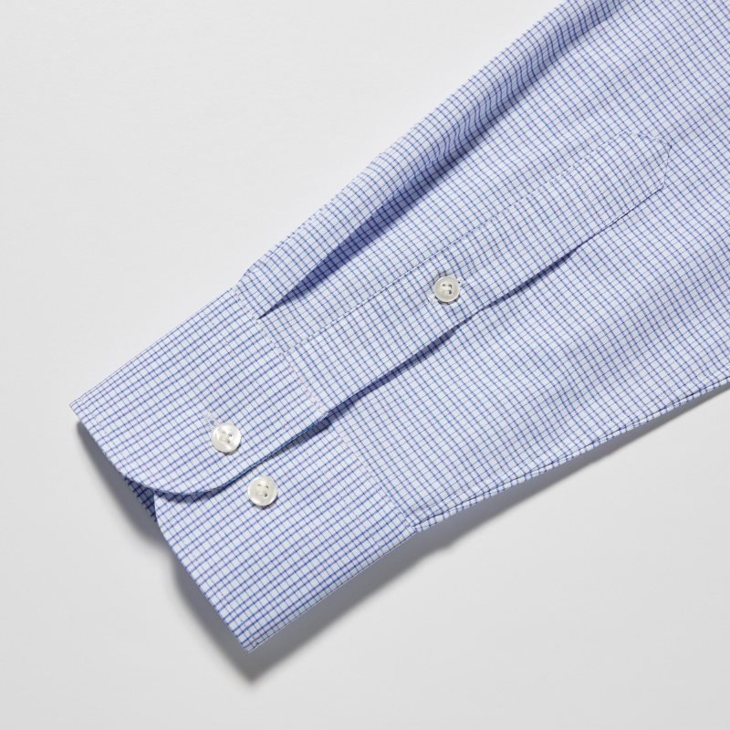 Uniqlo Easy Care Checked Stretch Slim-fit Long-sleeve Skjorta Herr Blå | 2636171