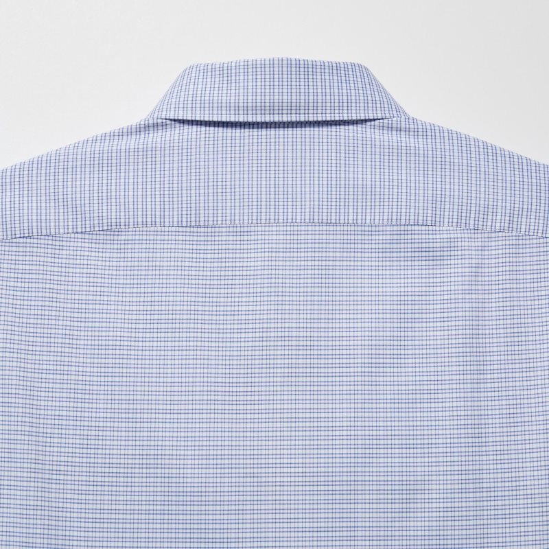 Uniqlo Easy Care Checked Stretch Slim-fit Long-sleeve Skjorta Herr Blå | 2636171