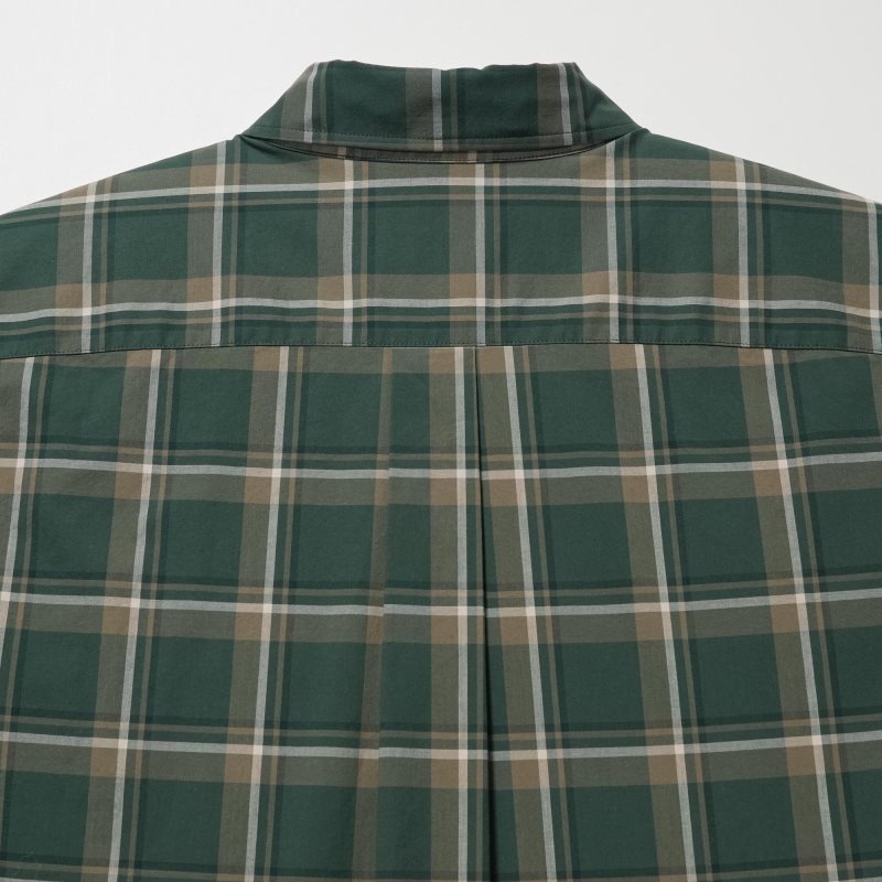 Uniqlo Extra Fine Cotton Broadcloth Checked Long-sleeve Skjorta Herr Olivgröna | 6669856
