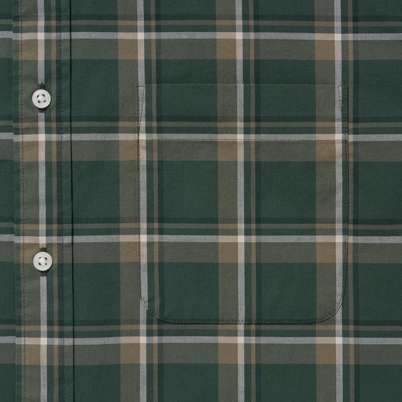 Uniqlo Extra Fine Cotton Broadcloth Checked Long-sleeve Skjorta Herr Olivgröna | 6669856