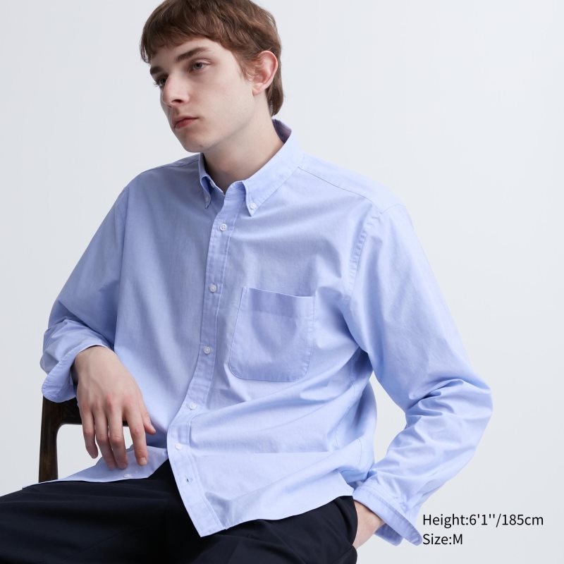 Uniqlo Extra Fine Cotton Broadcloth Long-sleeve Skjorta Herr Blå | 6143010