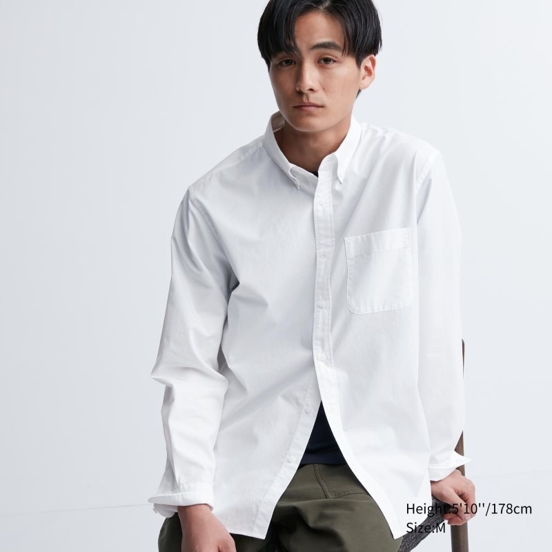Uniqlo Extra Fine Cotton Broadcloth Long-sleeve Skjorta Herr Vita | 1676016