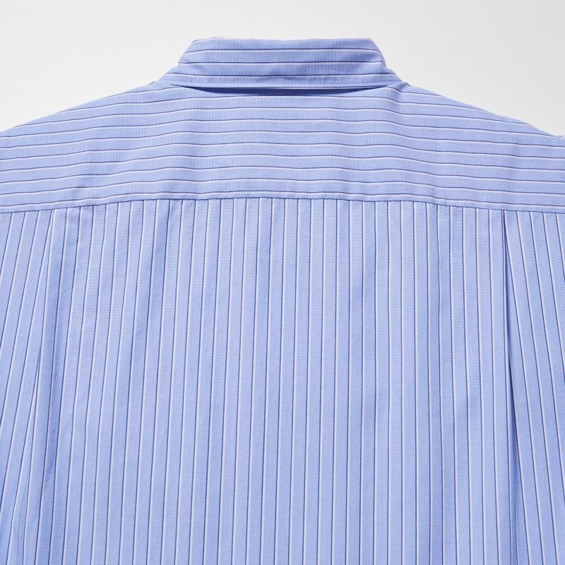Uniqlo Extra Fine Cotton Broadcloth Striped Long-sleeve Skjorta Herr Blå | 5781818