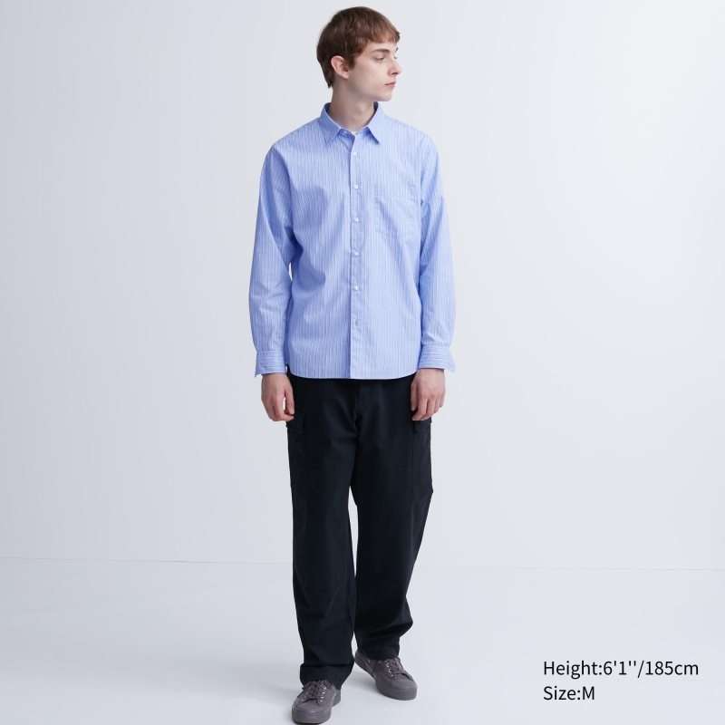 Uniqlo Extra Fine Cotton Broadcloth Striped Long-sleeve Skjorta Herr Blå | 5781818