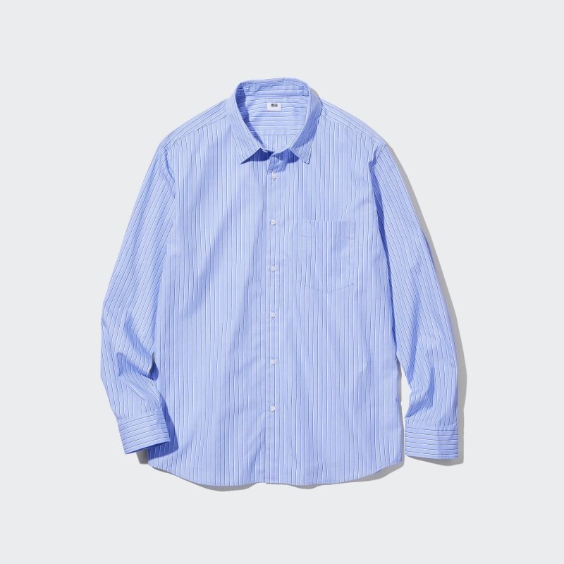 Uniqlo Extra Fine Cotton Broadcloth Striped Long-sleeve Skjorta Herr Blå | 5781818