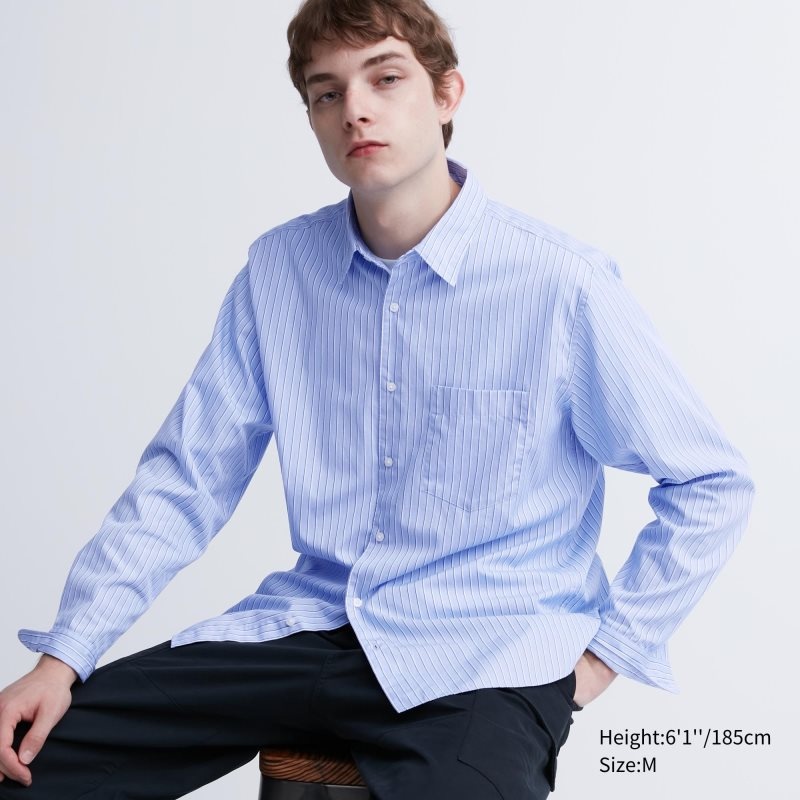 Uniqlo Extra Fine Cotton Broadcloth Striped Long-sleeve Skjorta Herr Blå | 5781818