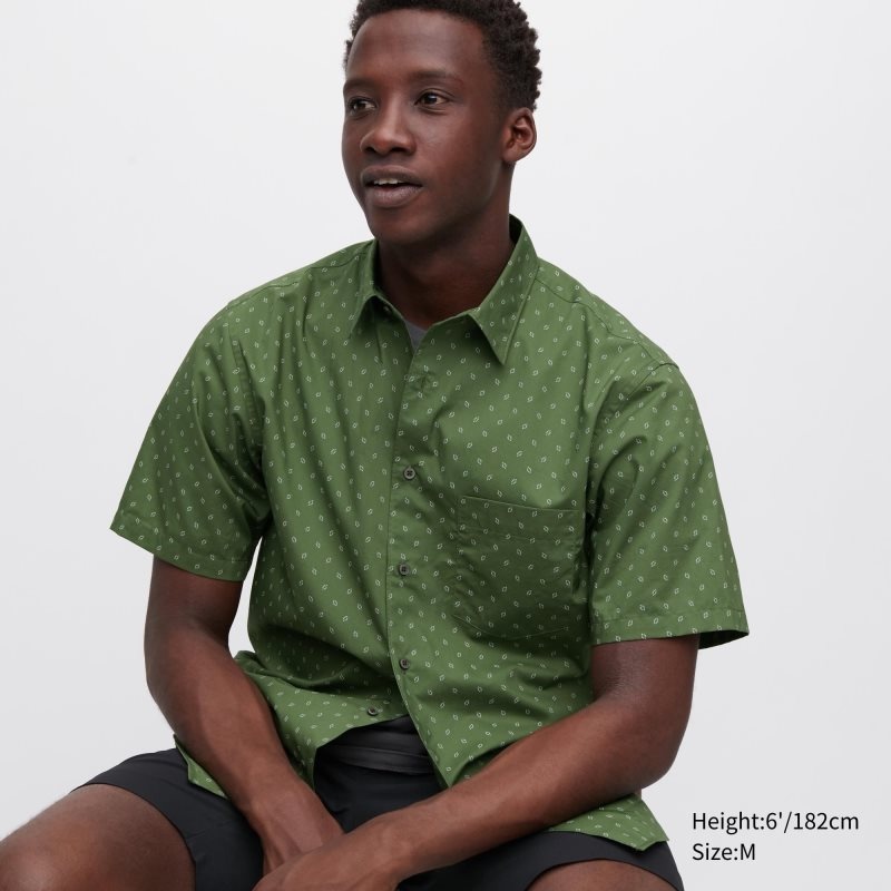 Uniqlo Extra Fine Cotton Short-sleeve Skjorta Herr Olivgröna | 9044792