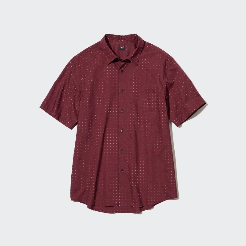 Uniqlo Extra Fine Cotton Short-sleeve Skjorta Herr Vinröda | 8767424