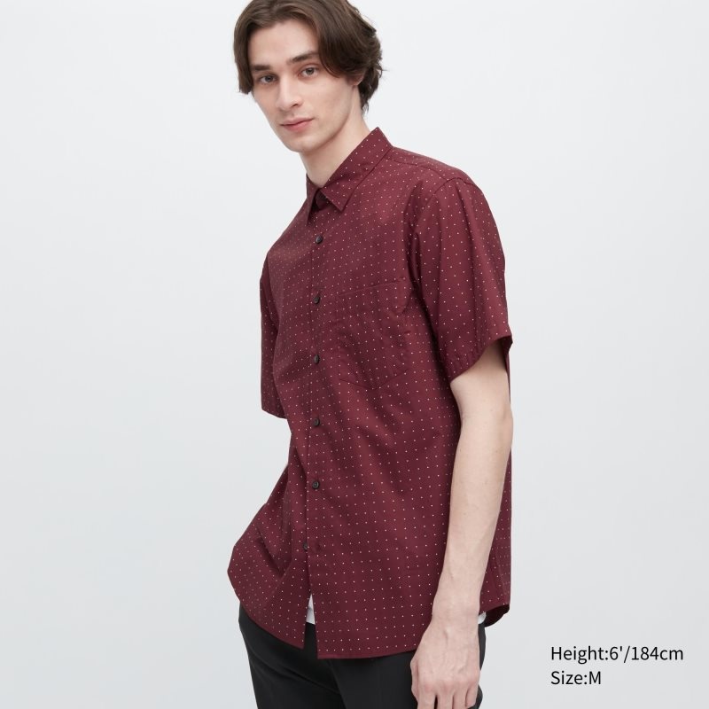 Uniqlo Extra Fine Cotton Short-sleeve Skjorta Herr Vinröda | 8767424