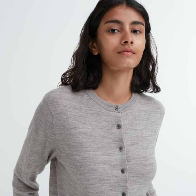 Uniqlo Extra Fine Merino Crew Neck Kofta Dam Grå | 5624301