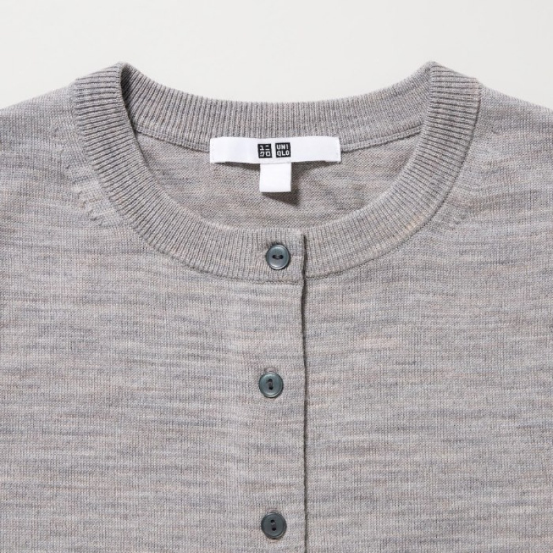 Uniqlo Extra Fine Merino Crew Neck Kofta Dam Grå | 5624301