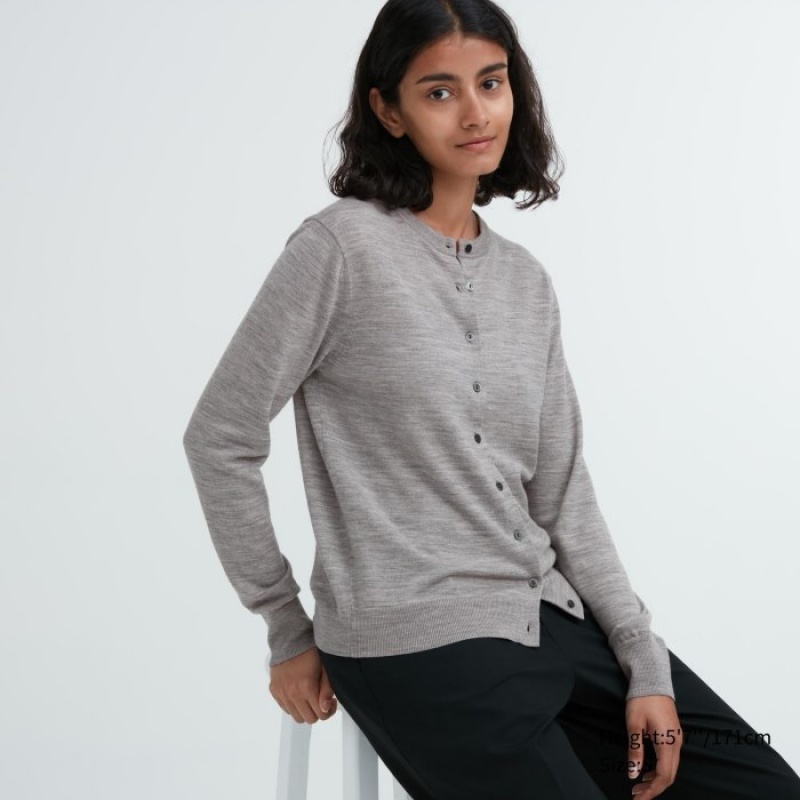 Uniqlo Extra Fine Merino Crew Neck Kofta Dam Grå | 5624301