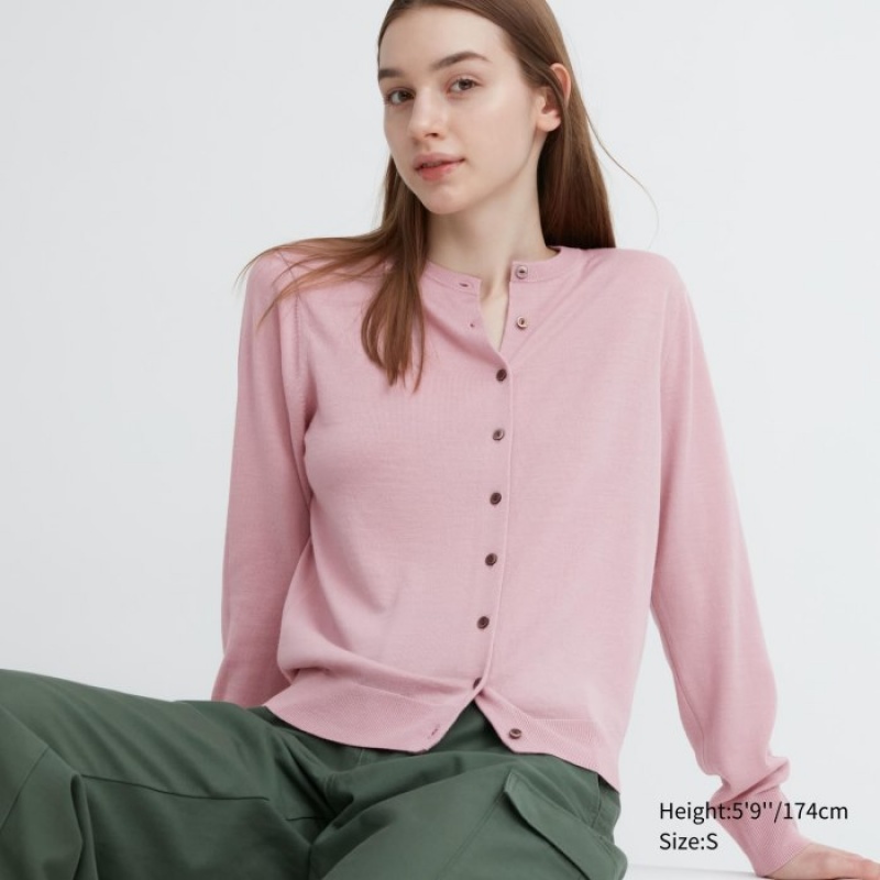 Uniqlo Extra Fine Merino Crew Neck Kofta Dam Rosa | 2529736