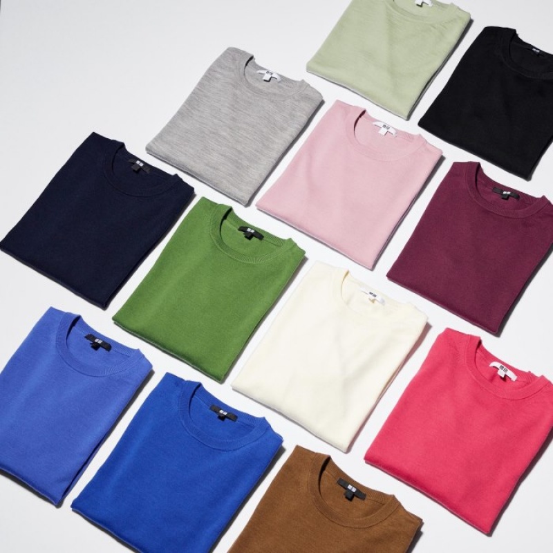 Uniqlo Extra Fine Merino Crew Neck Long-Sleeve Tröjor Dam Vinröda | 759532