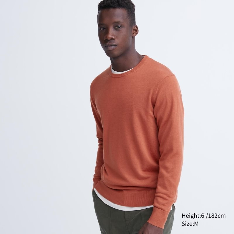 Uniqlo Extra Fine Merino Crew Neck Tröjor Herr Orange | 4086202