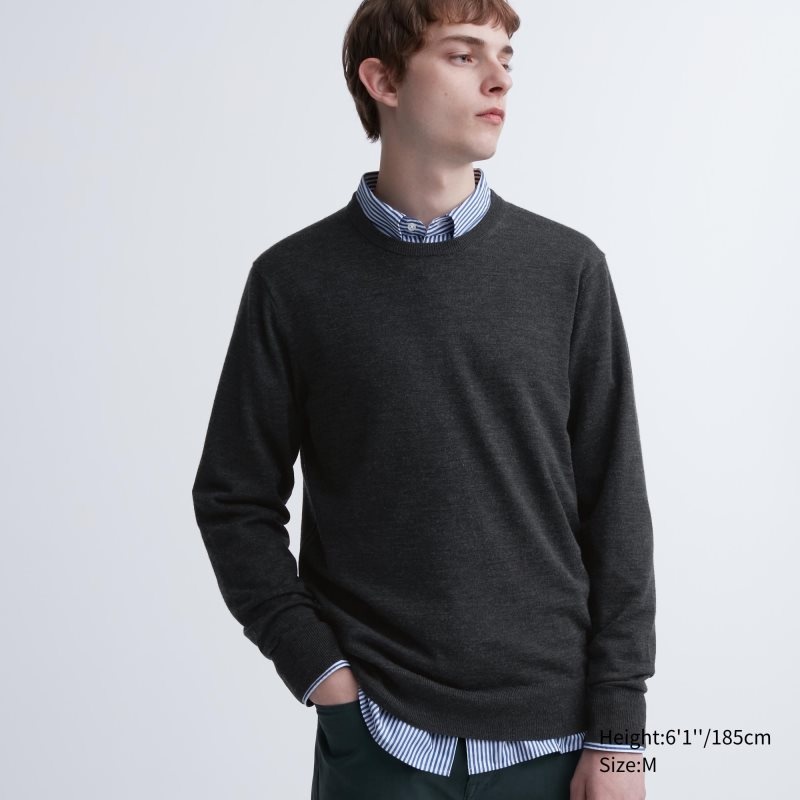 Uniqlo Extra Fine Merino Crew Neck Tröjor Herr Grå | 2385561