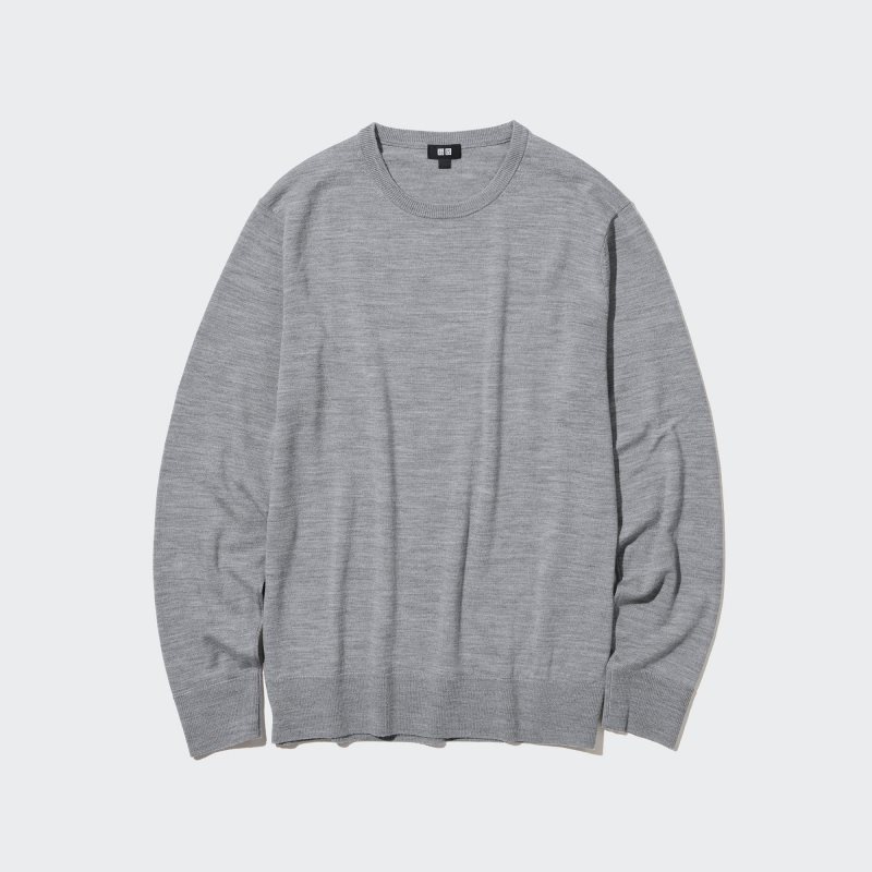 Uniqlo Extra Fine Merino Crew Neck Tröjor Herr Grå | 6601740