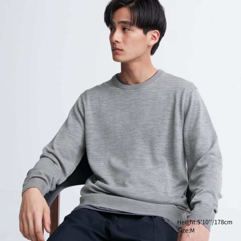 Uniqlo Extra Fine Merino Crew Neck Tröjor Herr Grå | 6601740