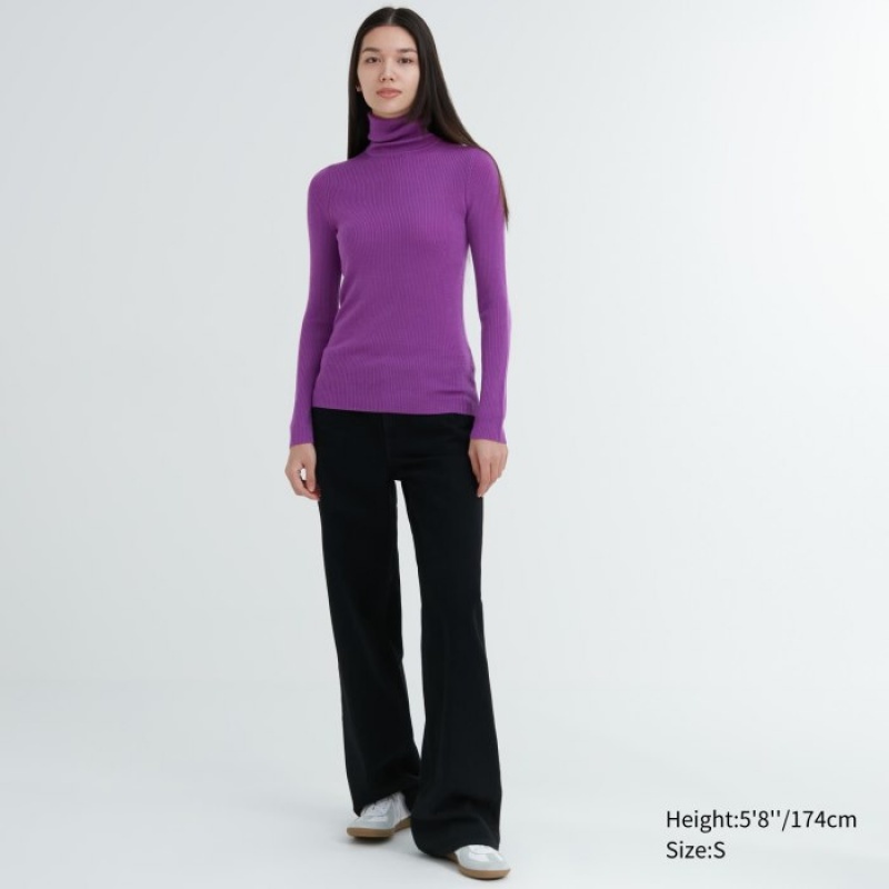 Uniqlo Extra Fine Merino Ribbed Turtleneck Long-Sleeve Tröjor Dam Lila | 2312789