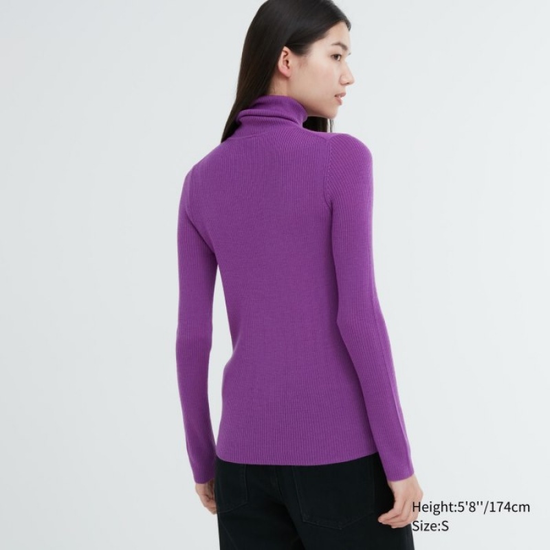 Uniqlo Extra Fine Merino Ribbed Turtleneck Long-Sleeve Tröjor Dam Lila | 2312789