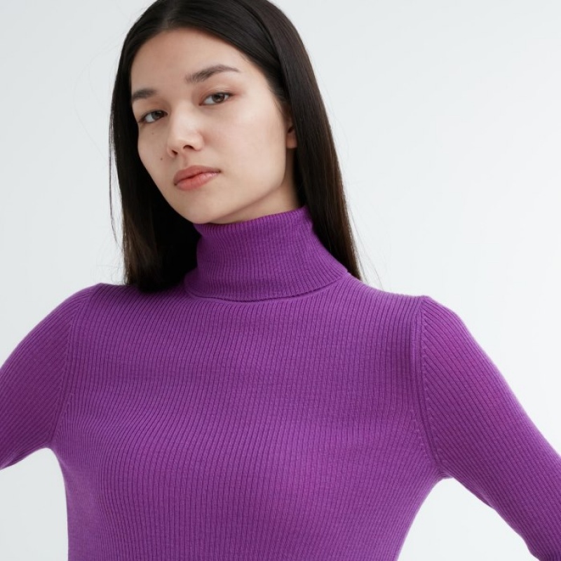 Uniqlo Extra Fine Merino Ribbed Turtleneck Long-Sleeve Tröjor Dam Lila | 2312789