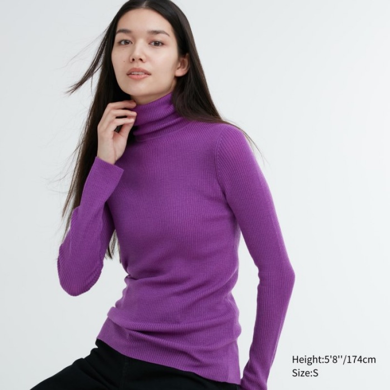 Uniqlo Extra Fine Merino Ribbed Turtleneck Long-Sleeve Tröjor Dam Lila | 2312789