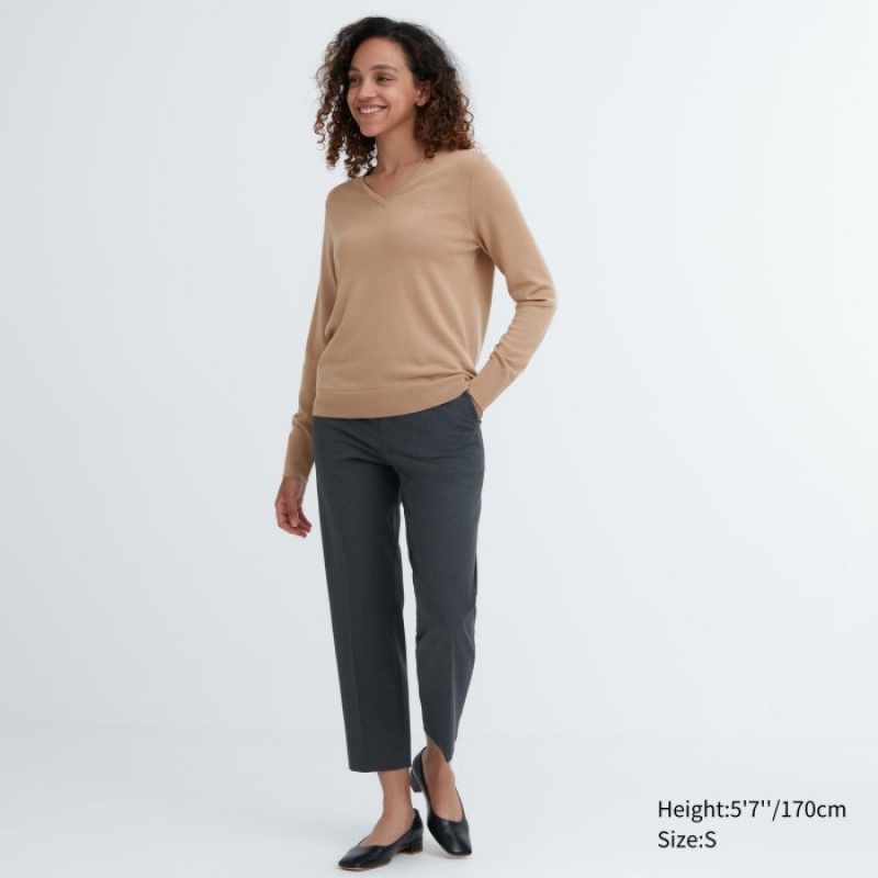 Uniqlo Extra Fine Merino V-Neck Long-Sleeve Tröjor Dam Blå | 7481239