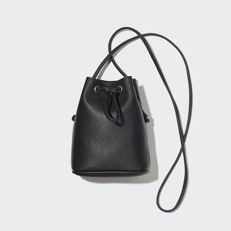 Uniqlo Faux-Leather Drawstring Mini Crossbody Väska Dam Svarta | 3905357