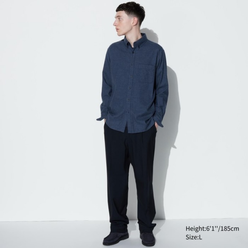Uniqlo Flannel Casual Skjorta Dam Marinblå | 881730