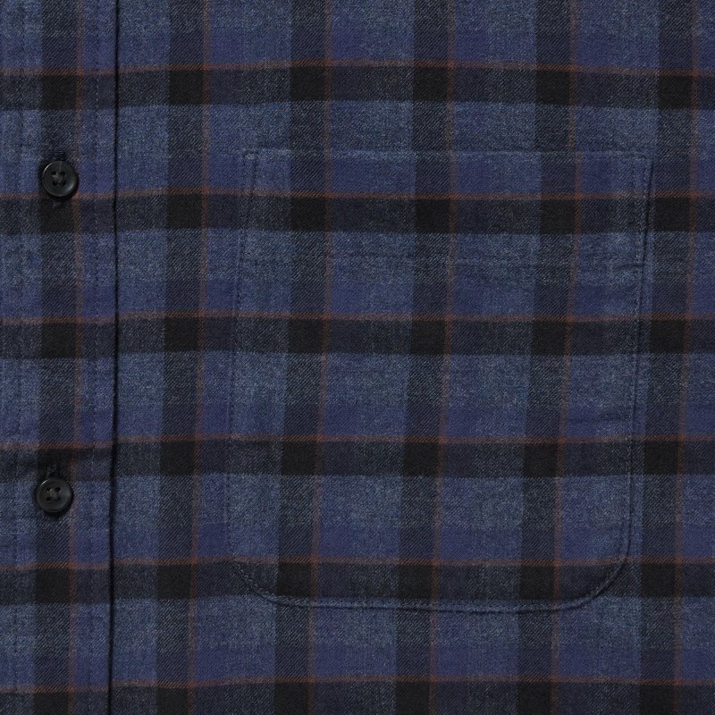 Uniqlo Flannel Checked Long Sleeve Skjorta Herr Blå | 5525932