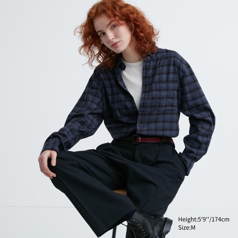 Uniqlo Flannel Checked Long Sleeve Skjorta Herr Blå | 5525932