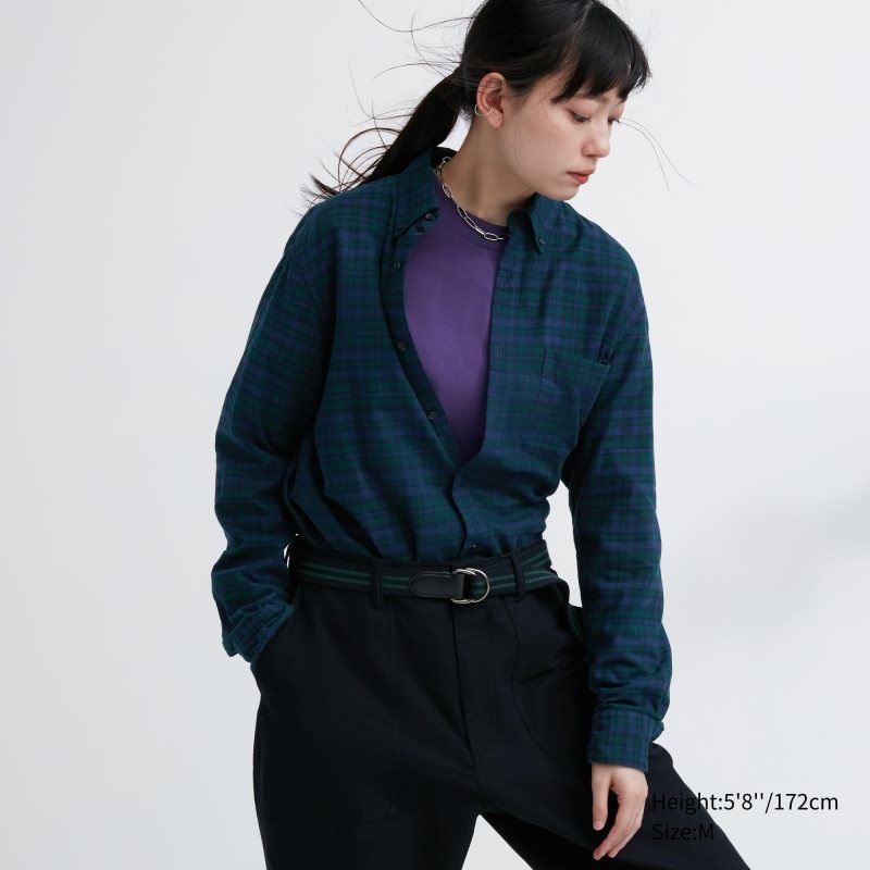 Uniqlo Flannel Checked Long Sleeve Skjorta Herr Gröna | 7758620