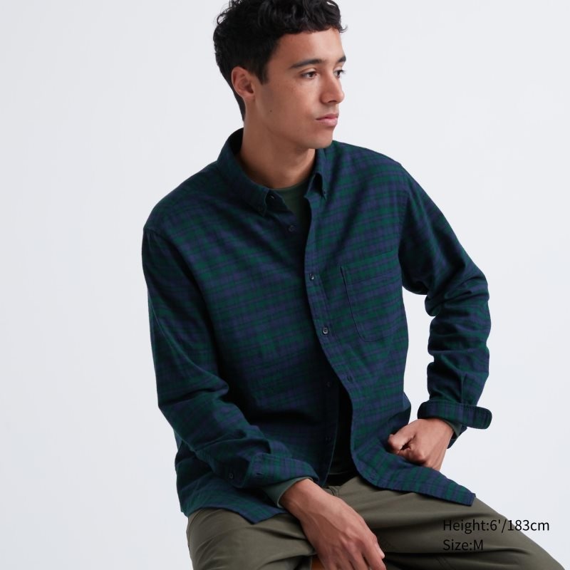 Uniqlo Flannel Checked Long Sleeve Skjorta Herr Gröna | 7758620