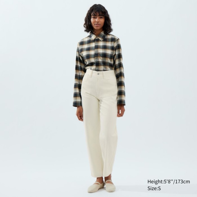Uniqlo Flannel Long-Sleeve Skjorta Dam Beige | 3143828