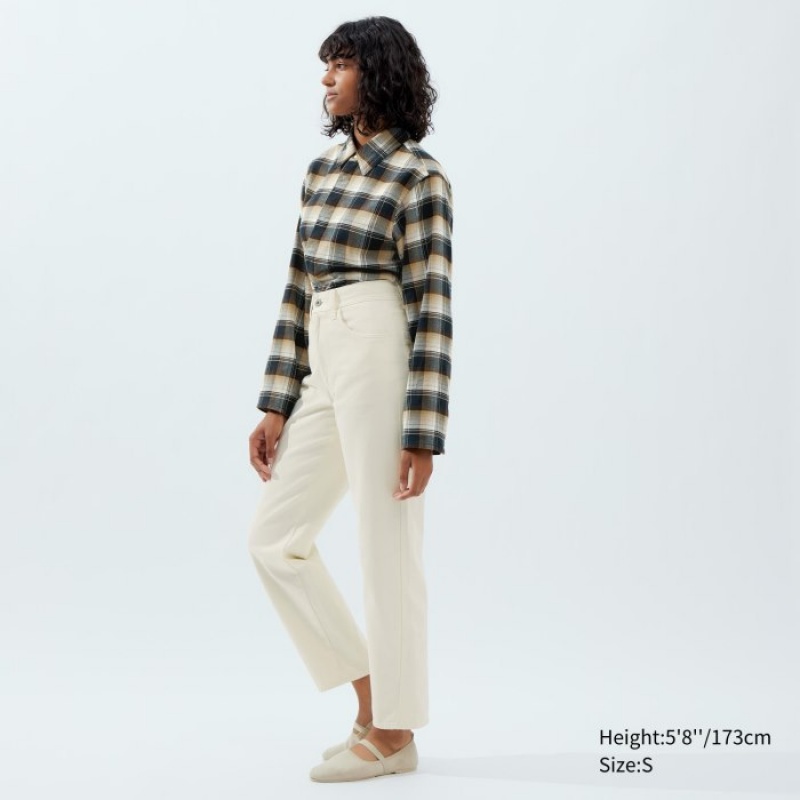 Uniqlo Flannel Long-Sleeve Skjorta Dam Beige | 3143828