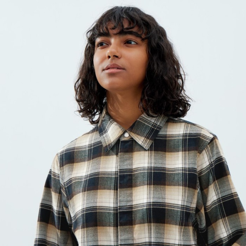 Uniqlo Flannel Long-Sleeve Skjorta Dam Beige | 3143828