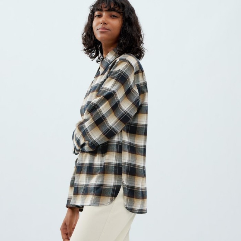 Uniqlo Flannel Long-Sleeve Skjorta Dam Beige | 3143828