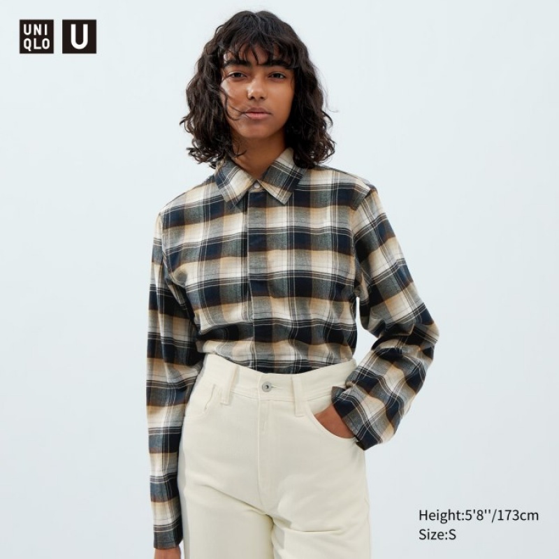 Uniqlo Flannel Long-Sleeve Skjorta Dam Beige | 3143828