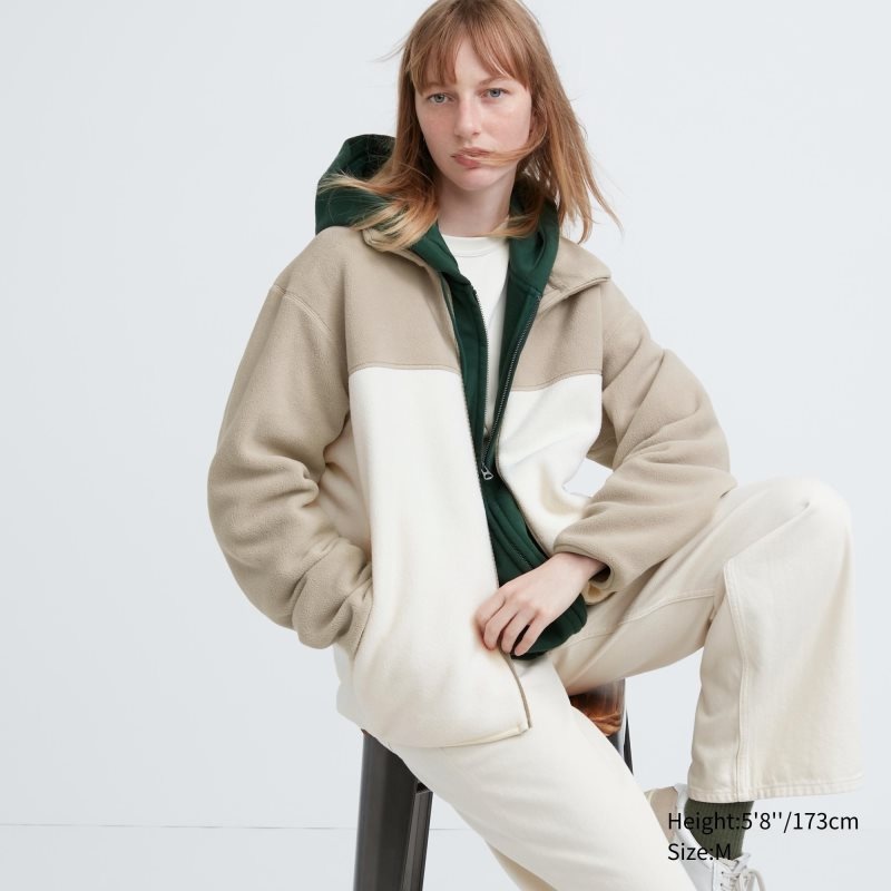 Uniqlo Fleece Long Sleeve Full-zip Jackor Herr Beige | 6493006