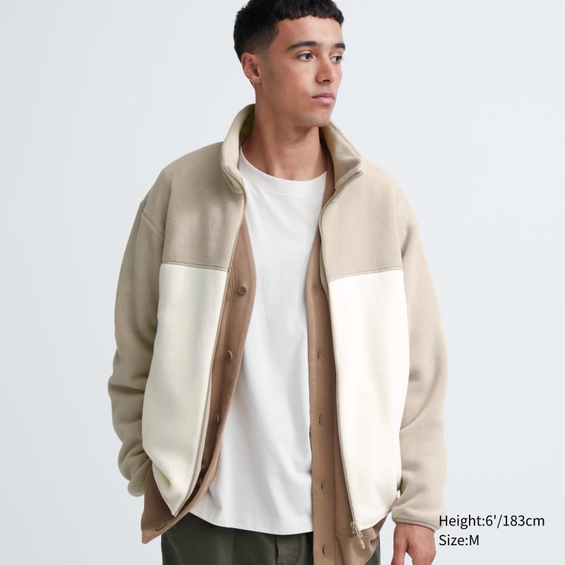 Uniqlo Fleece Long Sleeve Full-zip Jackor Herr Beige | 6493006