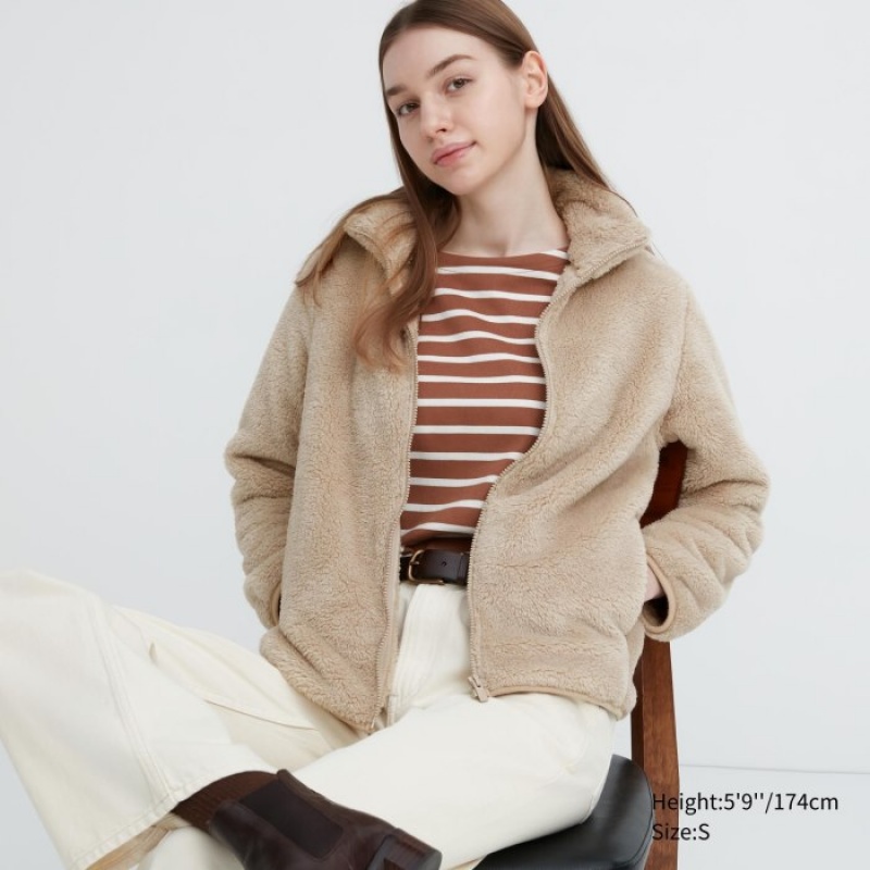 Uniqlo Fluffy Yarn Fleece Full-Zip Jackor Dam Vita | 1459434