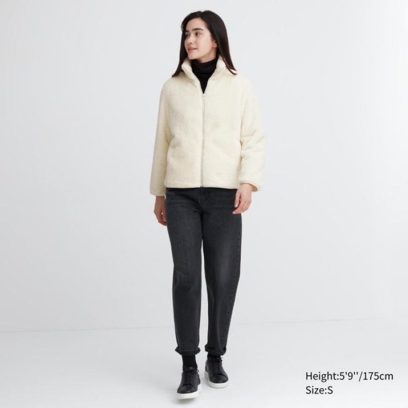 Uniqlo Fluffy Yarn Fleece Full-Zip Jackor Dam Vita | 350366