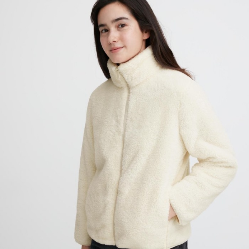 Uniqlo Fluffy Yarn Fleece Full-Zip Jackor Dam Vita | 350366
