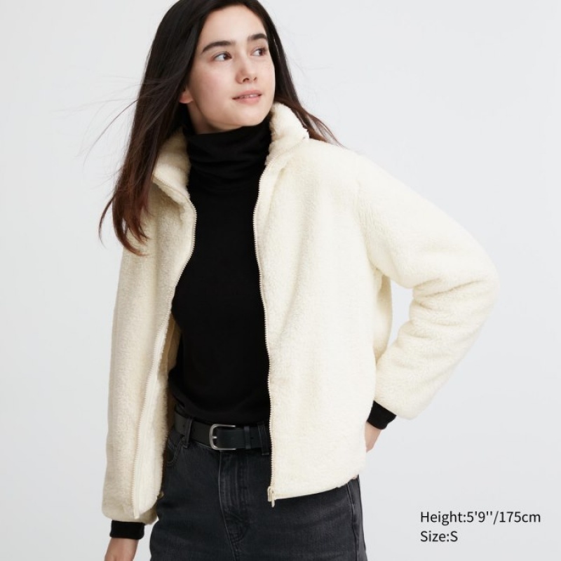 Uniqlo Fluffy Yarn Fleece Full-Zip Jackor Dam Vita | 350366