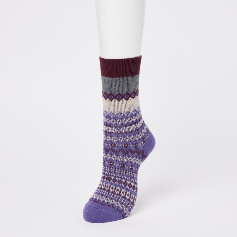 Uniqlo HEATTECH Fair Isle Strumpor Dam Lila | 1239563